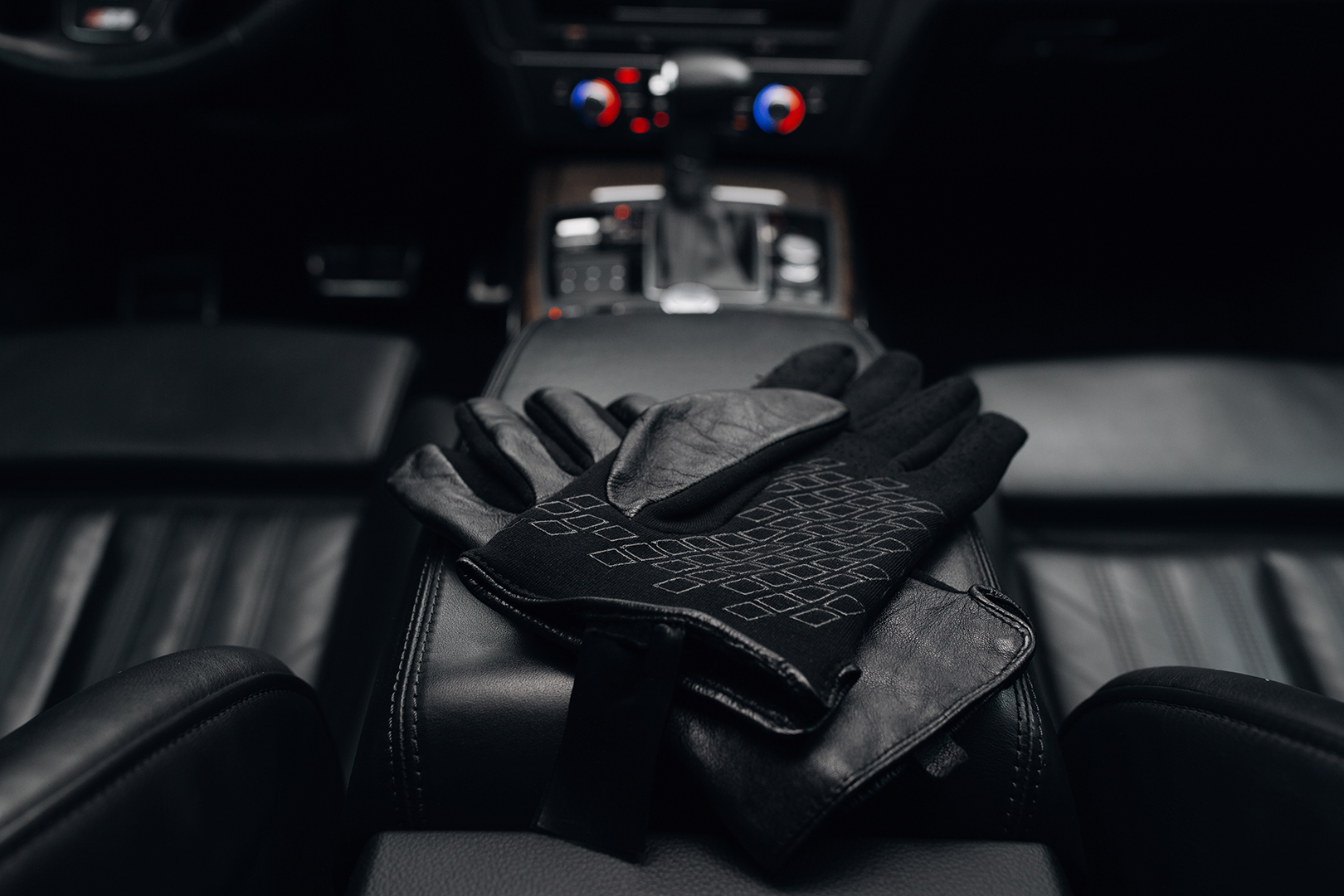 Leather race gloves inside car